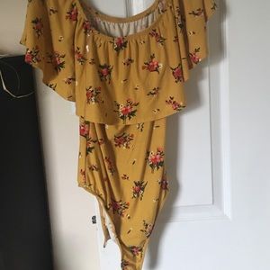 Yellow floral body suit